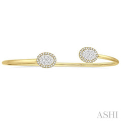 Stackable Oval Shape Halo Lovebright Essential Diamond Open Cuff Bangle