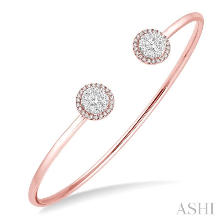 Stackable Round Shape Halo Lovebright Essential Diamond Open Cuff Bangle