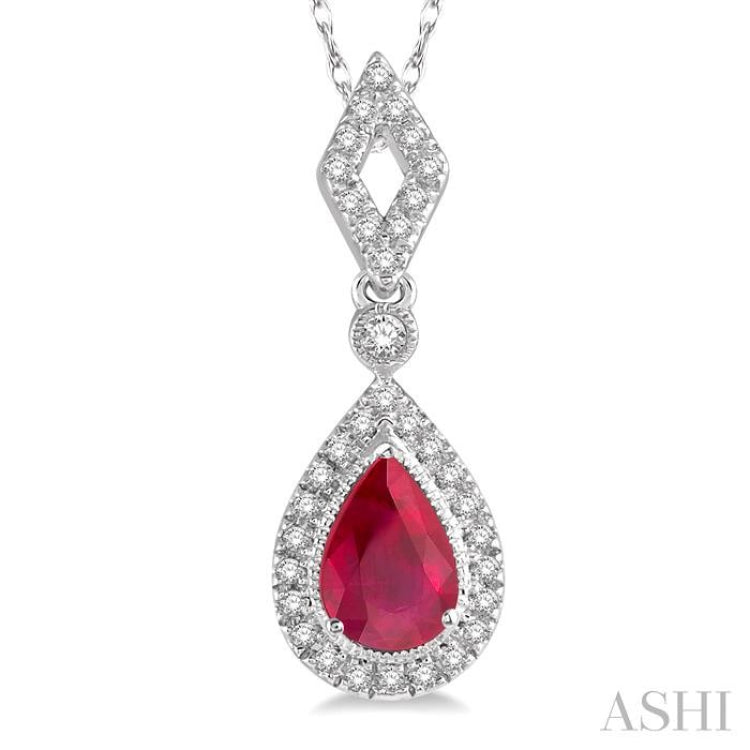 Pear Shape Gemstone & Halo Diamond Pendant