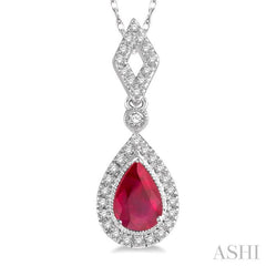 Pear Shape Gemstone & Halo Diamond Pendant