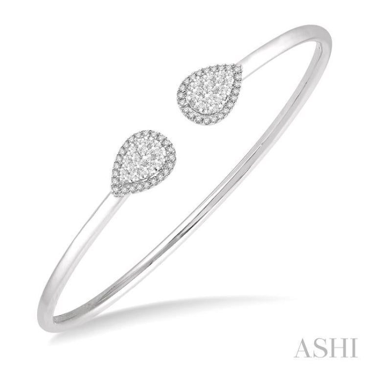 Stackable Pear Shape Halo Lovebright Essential Diamond Open Cuff Bangle