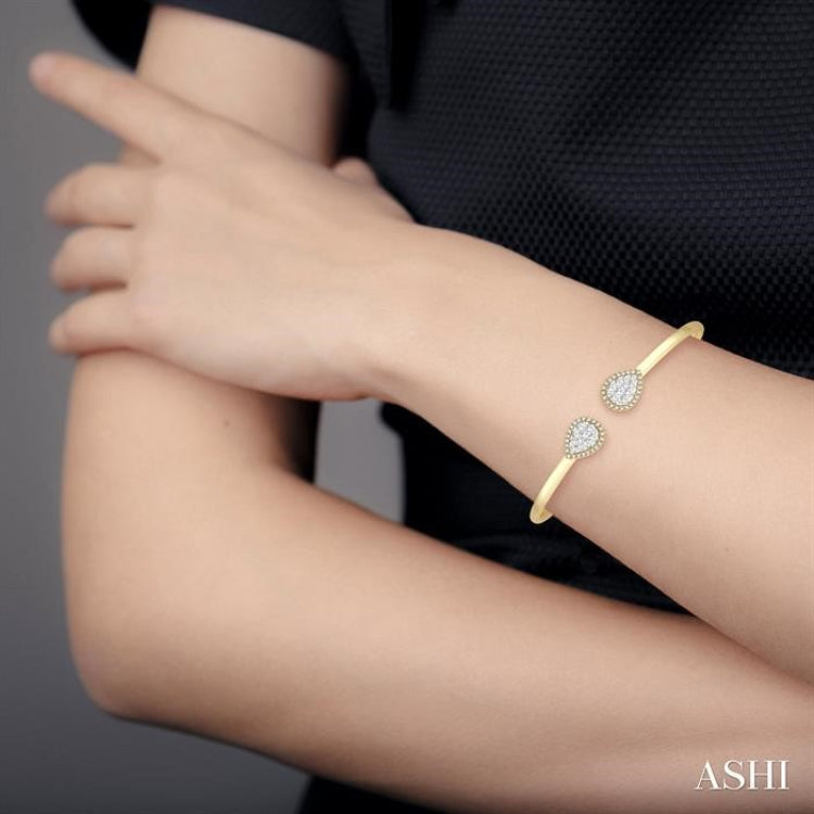 Stackable Pear Shape Halo Lovebright Essential Diamond Open Cuff Bangle