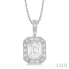 Pie Cut Emerald Halo Fusion Diamond Pendant