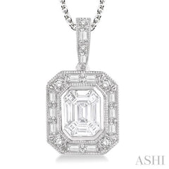 Pie Cut Emerald Halo Fusion Diamond Pendant