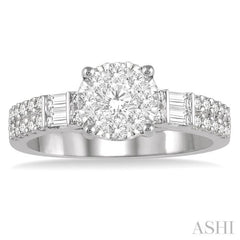 7/8 ctw Round and Baguette Diamond Lovebright Engagement Ring in 14K White gold