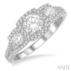 Round Shape Past Present & Future Halo Diamond Engagement Ring