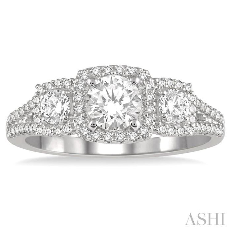 Round Shape Past Present & Future Halo Diamond Engagement Ring