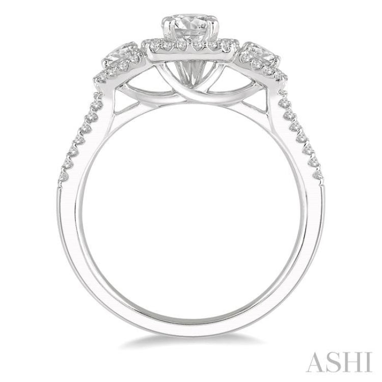 Round Shape Past Present & Future Semi-Mount Halo Diamond Engagement Ring