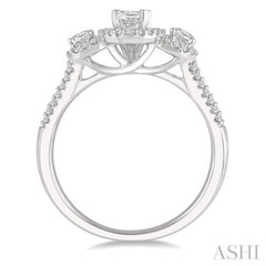 Oval Shape Past Present & Future Halo Diamond Engagement Ring