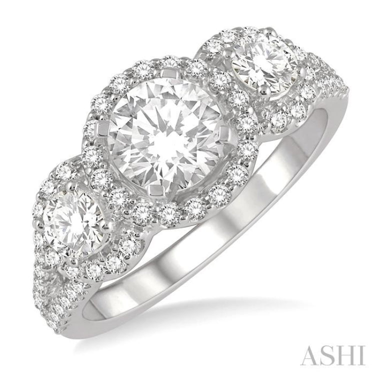 Round Shape Past Present & Future Halo Diamond Engagement Ring