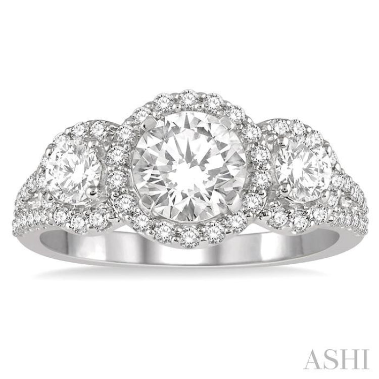 Round Shape Past Present & Future Halo Diamond Engagement Ring