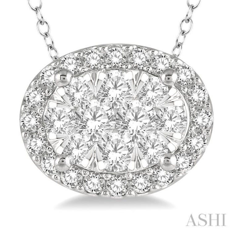 Oval Shape East-West Halo Lovebright Essential Diamond Pendant