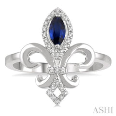 Fleur De Lis Gemstone & Halo Diamond Ring