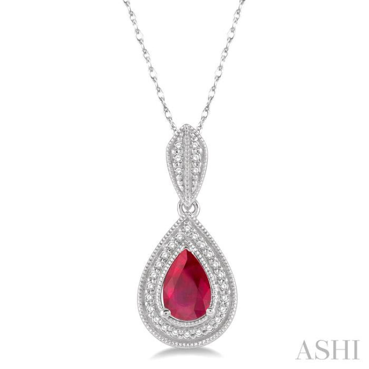 Pear Shape Gemstone & Halo Diamond Pendant