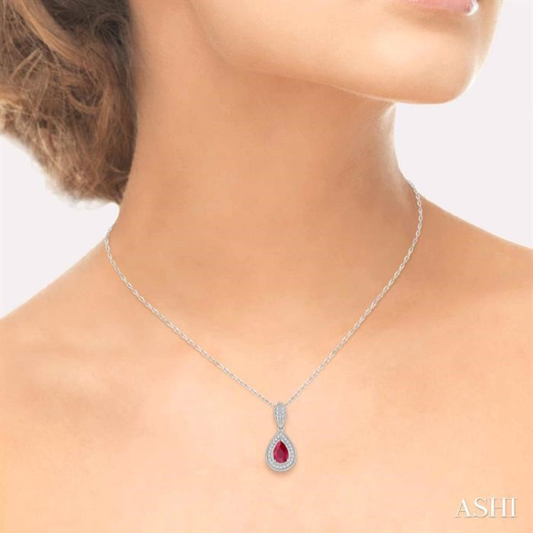 Pear Shape Gemstone & Halo Diamond Pendant