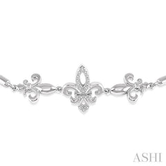 Silver Fleur De Lis Diamond Lariat Bracelet