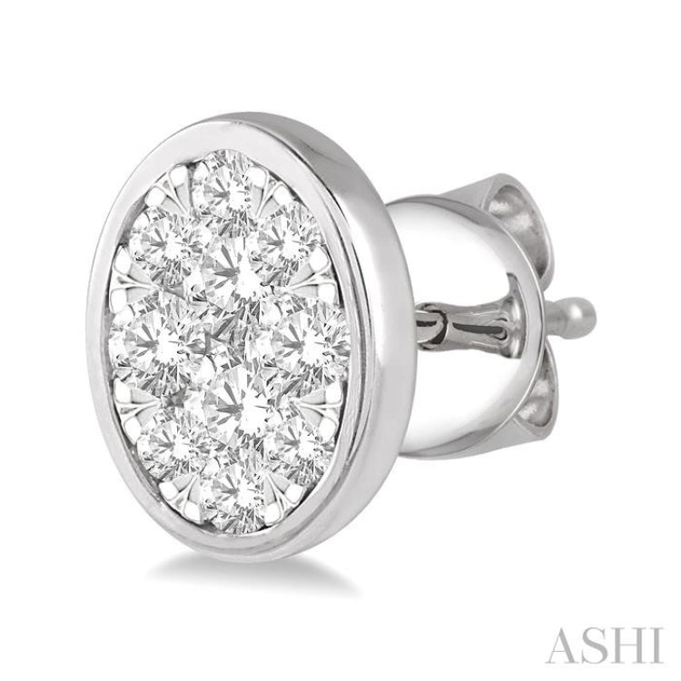 1/2 Ctw Oval Shape Lovebright Round Cut Diamond Bezel Stud Earrings in 14K White Gold