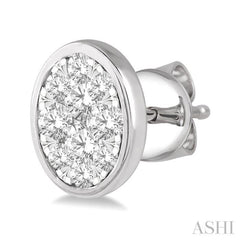 1/2 Ctw Oval Shape Lovebright Round Cut Diamond Bezel Stud Earrings in 14K White Gold