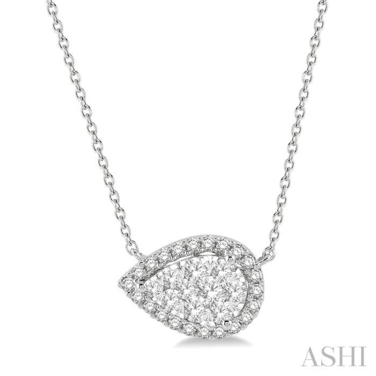 Pear Shape East-West Halo Lovebright Essential Diamond Necklace