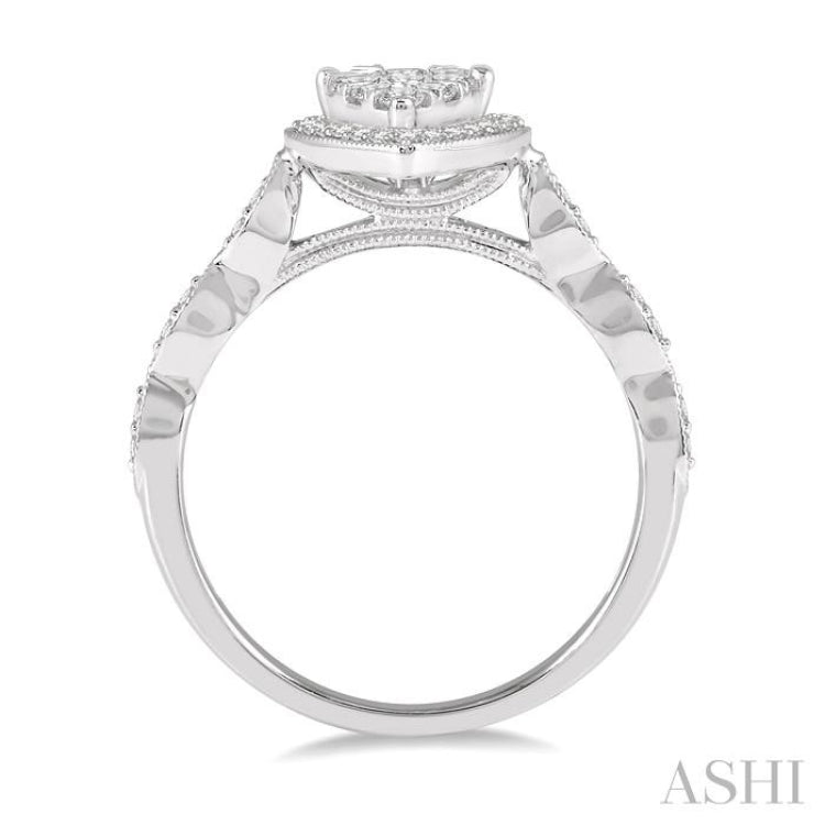 Pear Shape Halo Lovebright Diamond Engagement Ring