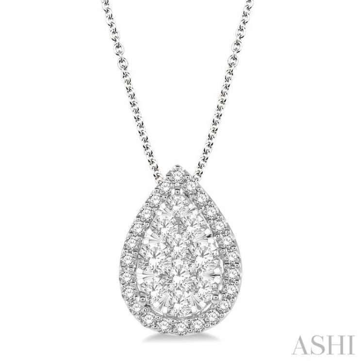 Pear Shape Halo Lovebright Essential Diamond Pendant