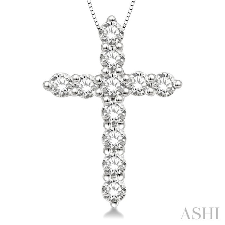 1/2 Ctw Round Cut Diamond Cross Pendant in 14K White Gold with Chain