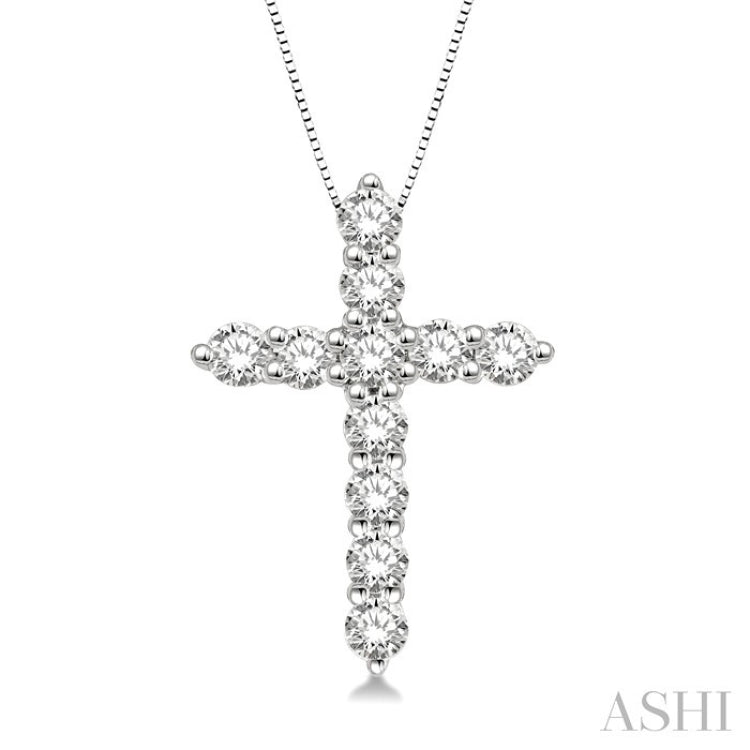1/4 Ctw Round Cut Diamond Cross Pendant in 14K White Gold with Chain