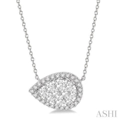 Pear Shape East-West Halo Lovebright Essential Diamond Necklace