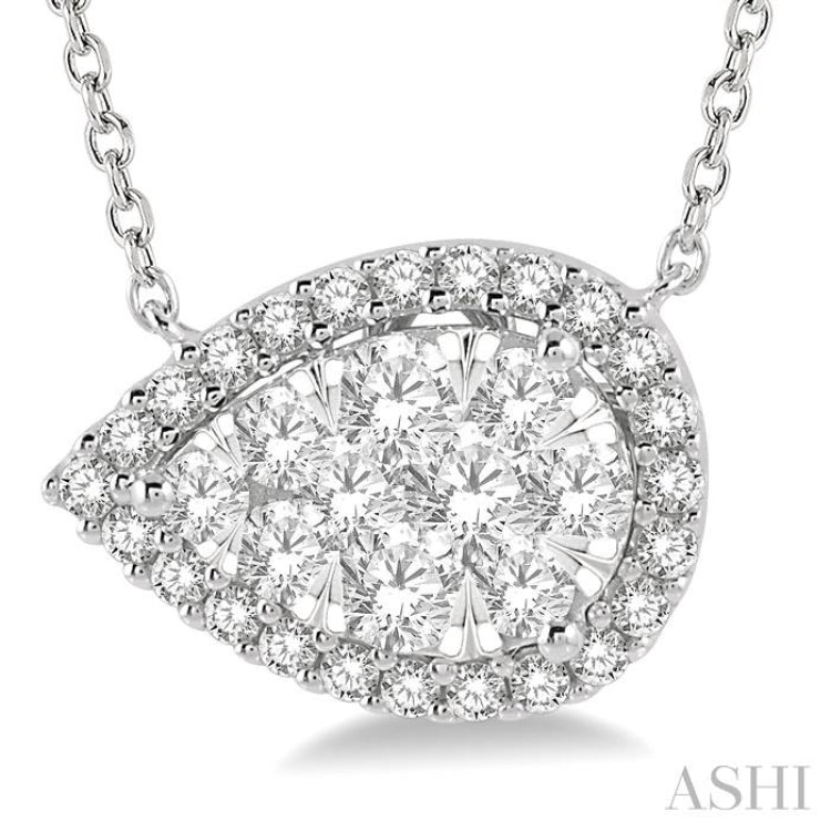 Pear Shape East-West Halo Lovebright Essential Diamond Necklace