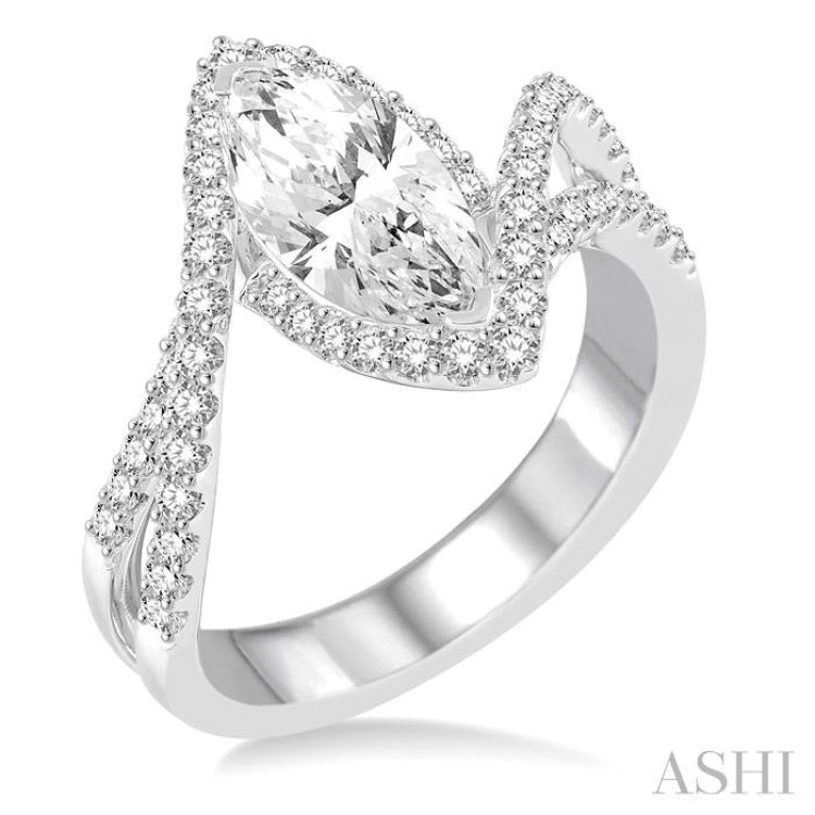 Marquise Shape Semi-Mount Halo Diamond Engagement Ring