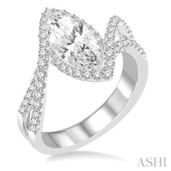 Marquise Shape Semi-Mount Halo Diamond Engagement Ring