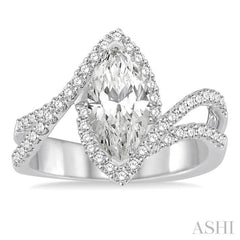 Marquise Shape Semi-Mount Halo Diamond Engagement Ring