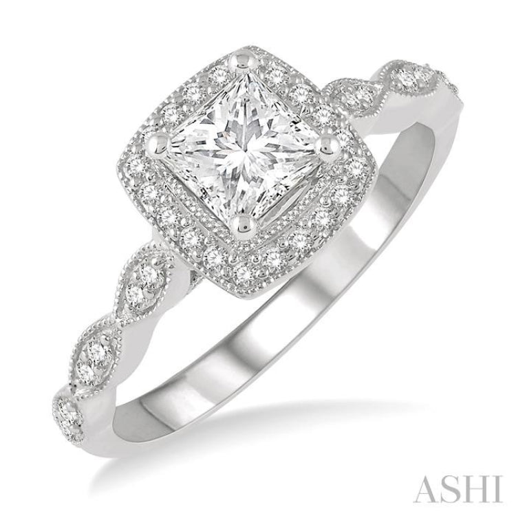 Princess Shape Halo Diamond Engagement Ring