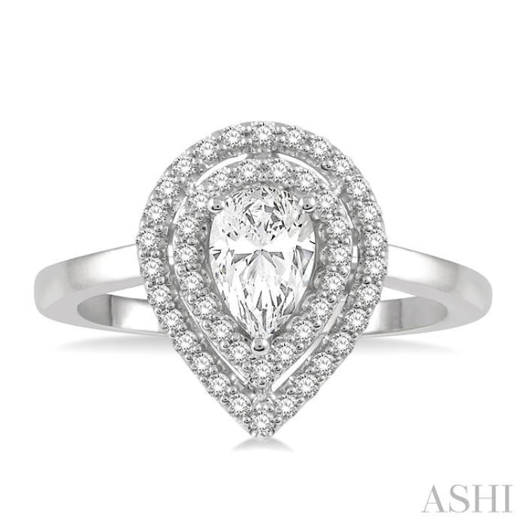 Pear Shape Halo Diamond Engagement Ring