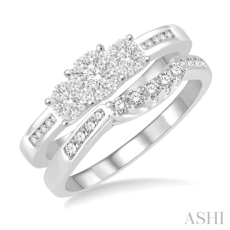 Round Shape Past Present & Future Lovebright Diamond Wedding Set