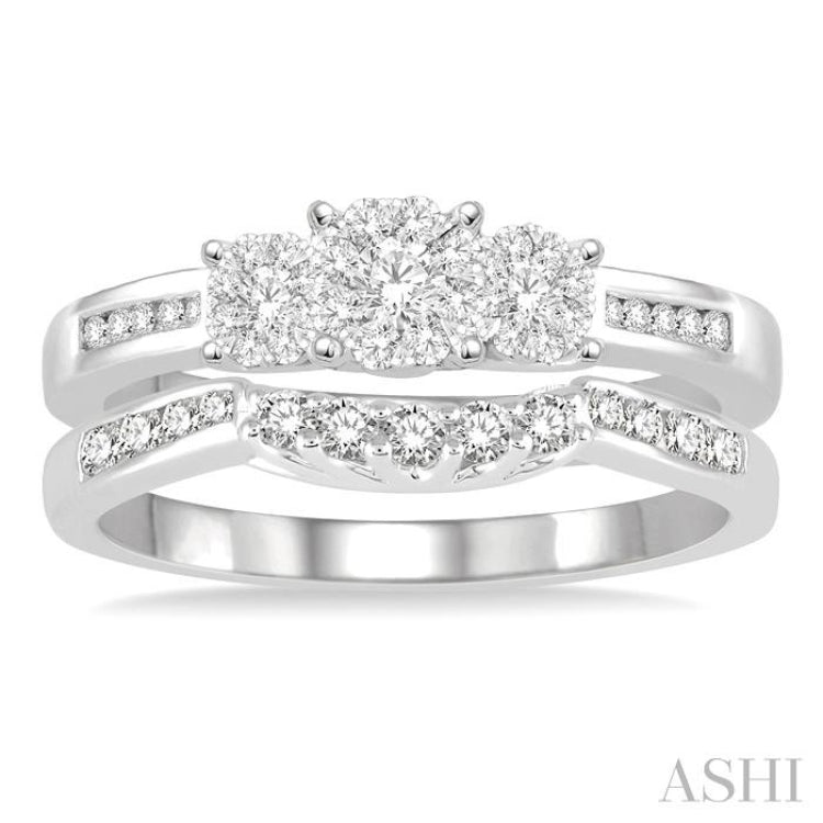 Round Shape Past Present & Future Lovebright Diamond Wedding Set