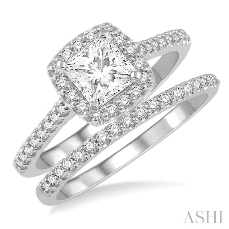 Princess Shape Halo Diamond Wedding Set