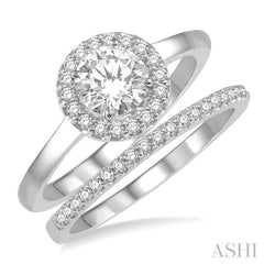 Round Shape Halo Diamond Wedding Set