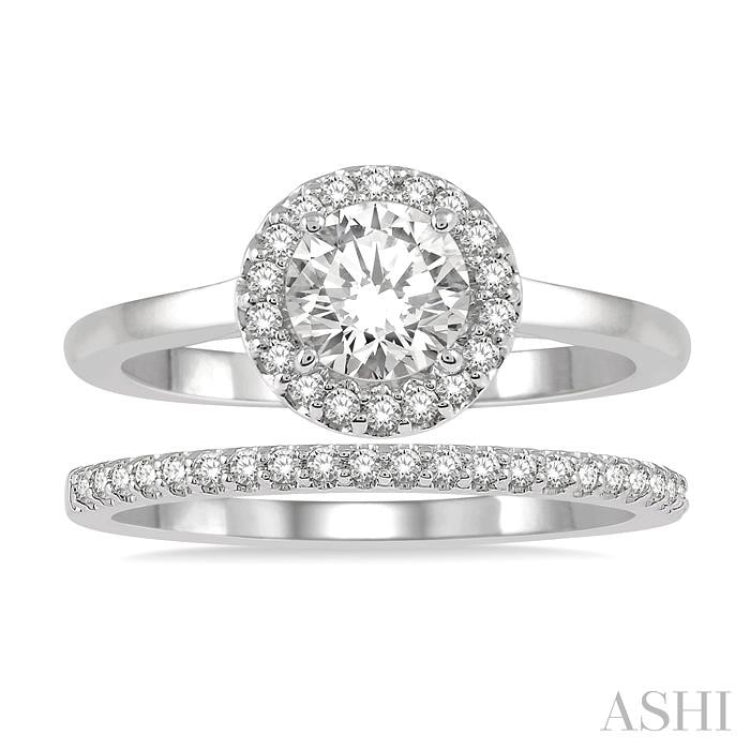 Round Shape Halo Diamond Wedding Set