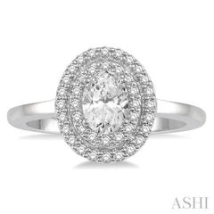 3/4 Ctw Round & Oval Cut Diamond Ladies Engagement Ring with 1/2 Ctw Oval Cut Center Stone in 14K White Gold