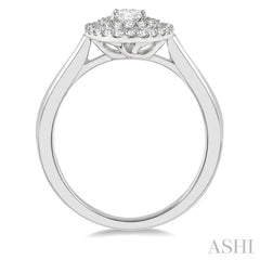 3/4 Ctw Round & Oval Cut Diamond Ladies Engagement Ring with 1/2 Ctw Oval Cut Center Stone in 14K White Gold