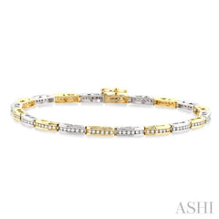 1 Ctw Channel Set Round Cut Diamond Bridge Bracelet in 14K White and Yellow Gold