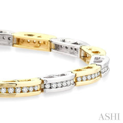 1 ctw Channel Set Round Cut Diamond Bridge Bracelet in 14K White and Yellow Gold