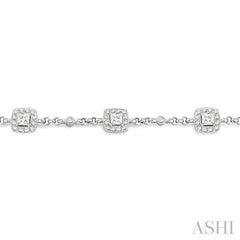 2 1/10 Ctw Round and Princess Cut Diamond Bracelet in 18K White Gold