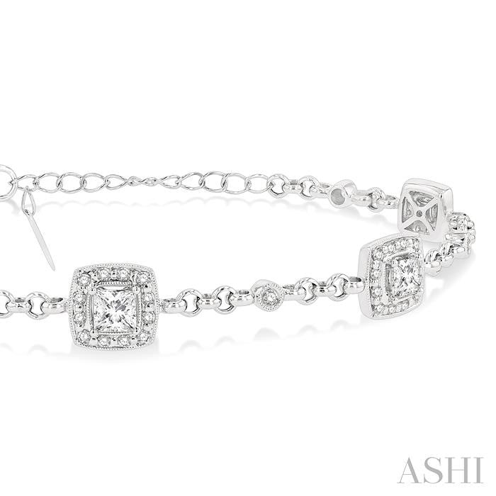 2 1/10 Ctw Round and Princess Cut Diamond Bracelet in 18K White Gold