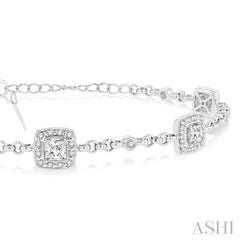 2 1/10 Ctw Round and Princess Cut Diamond Bracelet in 18K White Gold