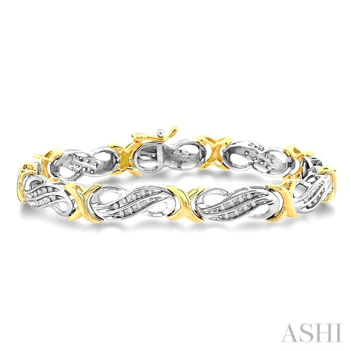 1/2 Ctw Round Cut Diamond Fancy Bracelet in 14K white and yellow Gold