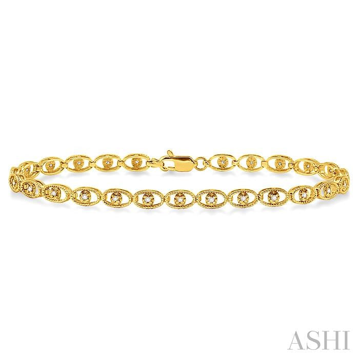 1/4 ctw Oval Shape Single Cut Diamond Link Bracelet in 10K Yellow Gold