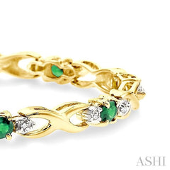 4x3 MM Oval Cut Emerald and 1/10 ctw Single Cut Diamond Bracelet in 14K Yellow Gold
