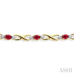 4x3 MM Oval Cut Ruby and 1/10 Ctw Round Cut Diamond Bracelet in 14K Yellow Gold